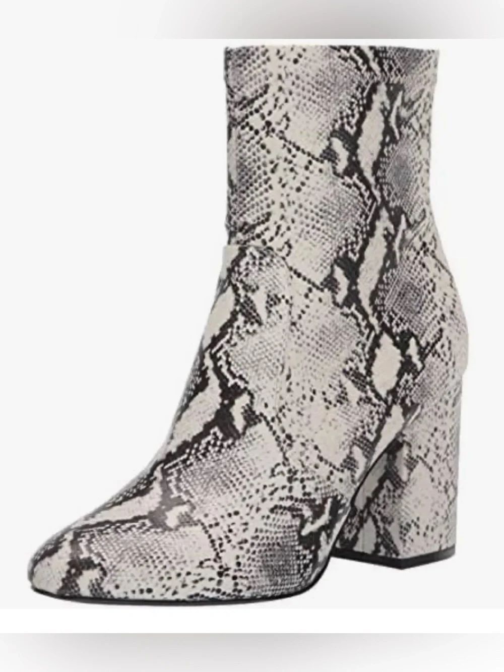 Madden Girl DAFNI Grayscale Snake Print Pointed Toe Zip Close Heeled Ankle Boots
